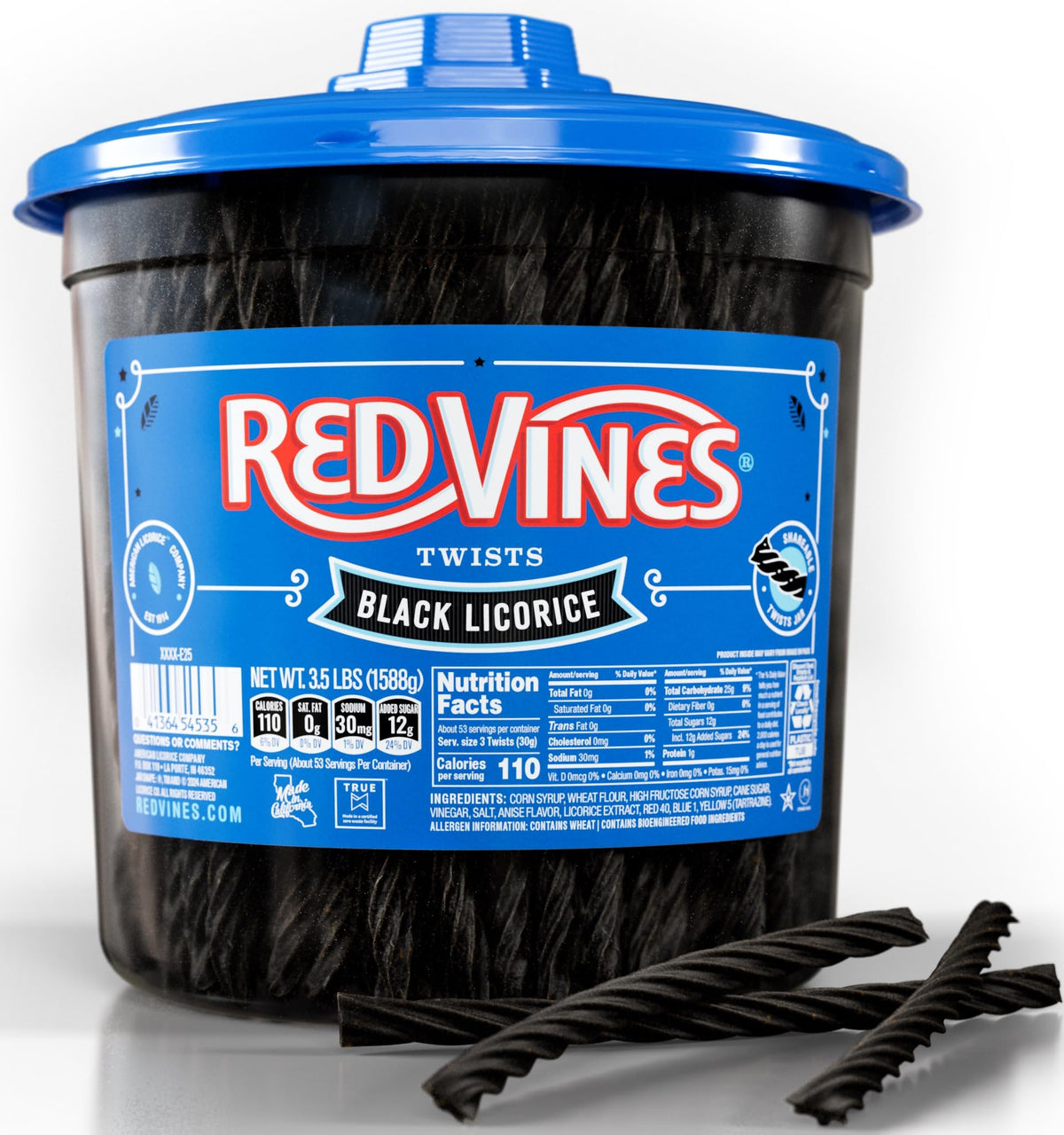 Red Vines Black Licorice Candy Black Licorice Soft Chewy Candy Twists 3.5 Lb Jar
