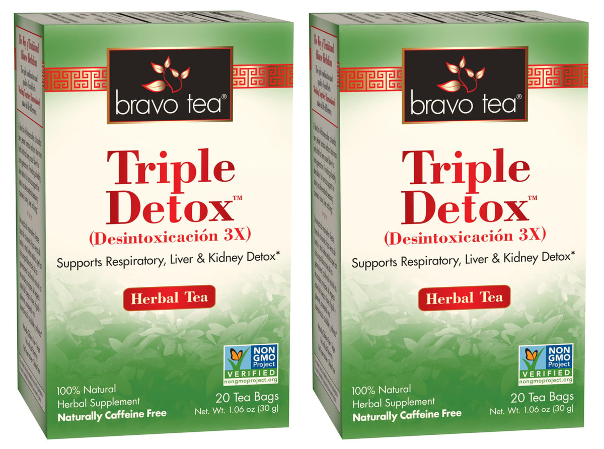 Bravo Tea Triple Detox Herbal Tea Caffeine Free, 20 Tea Bags, 2 Count