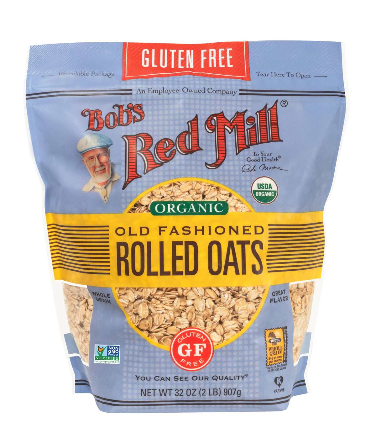 Bob's Red Mill Gluten Free Organic Old Fashioned Rolled Oats, 32oz (Pack of 1) - Non GMO, Whole Grain, Vegan, Kosher
