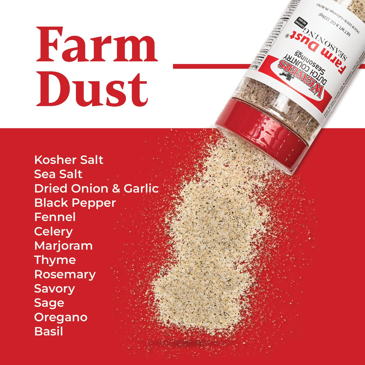 Weaver’s Dutch Country Seasonings Farm Dust, 2.125 oz - All?Natural Savory Herb & Sea Salt Blend, No MSG - Ideal for Meats, Vegetables, Breads, Pasta