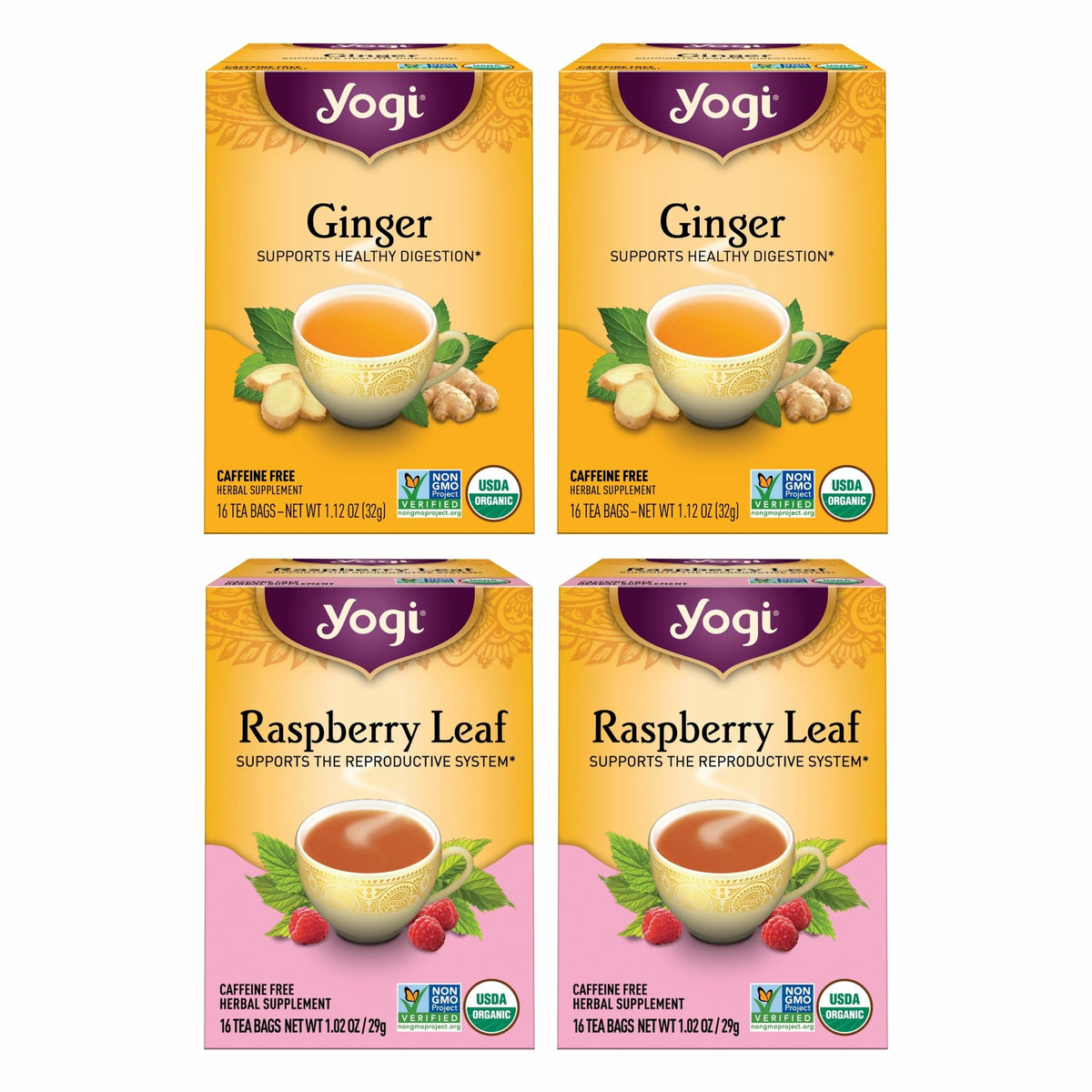 Yogi Tea Women's Wellness Variety Pack 4pk - 16 Bags per Pack (4 Packs) - Supports Moon Cycle and Digestion - Includes (2 Boxes Each) of Ginger