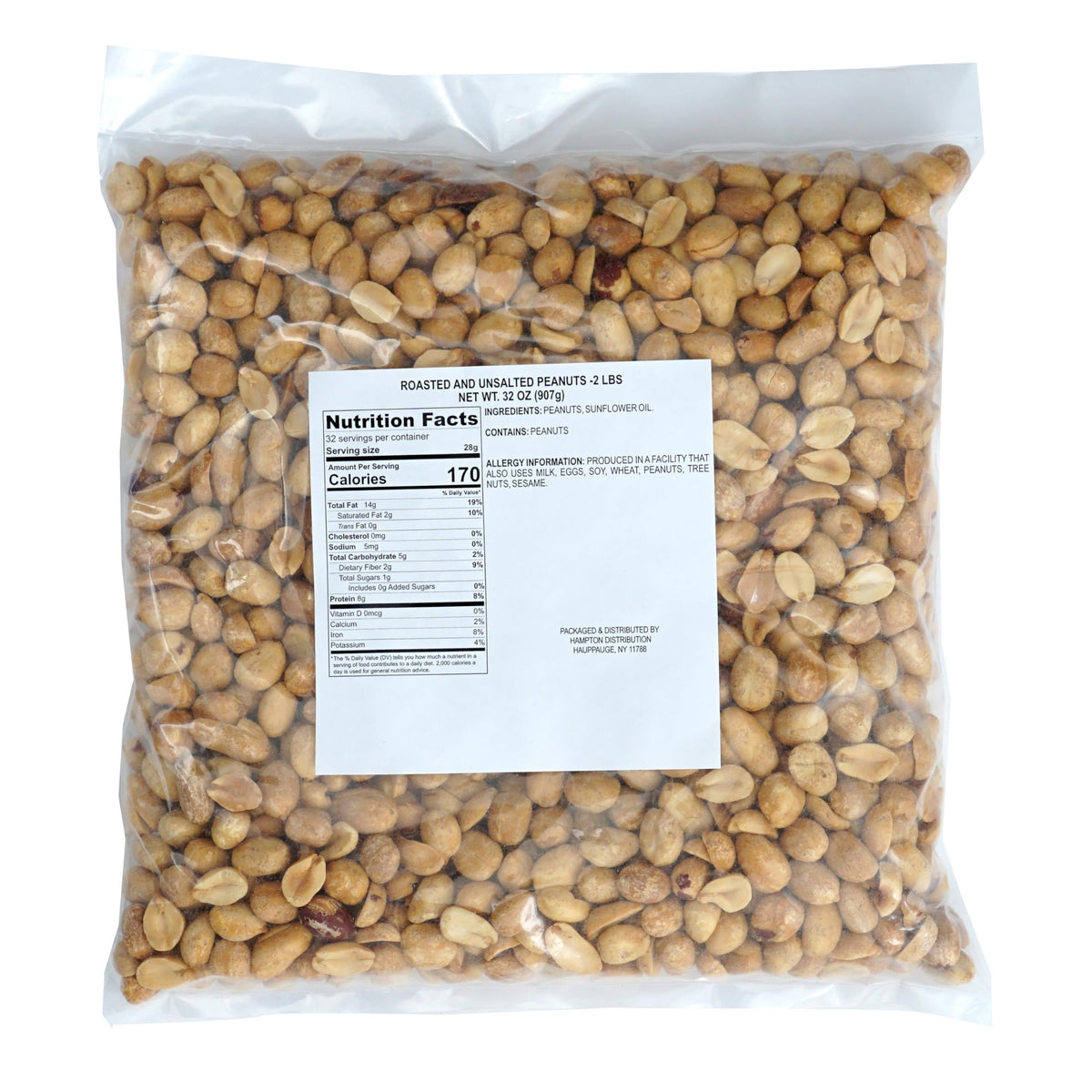 Roasted and Unsalted Peanuts, 2 Pound Bag (32 Ounce Bulk Bag)