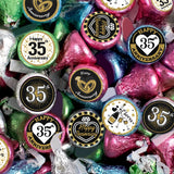 Black and Gold 35th Anniversary Kisses Stickers, 180 Count 0.75" Round Candy Labels, Chocolate Favor Stickers for 35th Wedding Anniversary Party