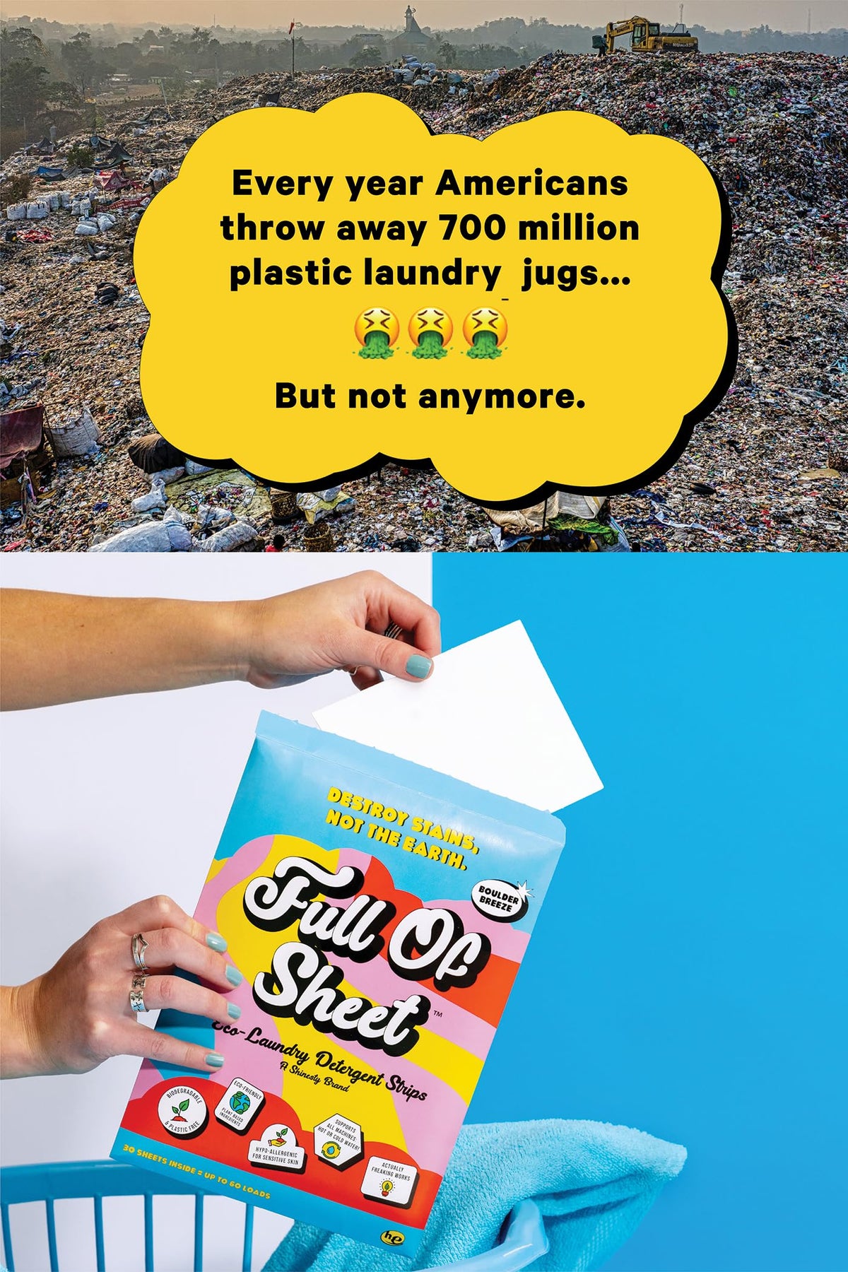 Shinesty Full of Sheet Eco-Laundry Detergent Strips | Hypoallergenic & Plastic Free Laundry Strips (30 Sheets) Boulder Breeze