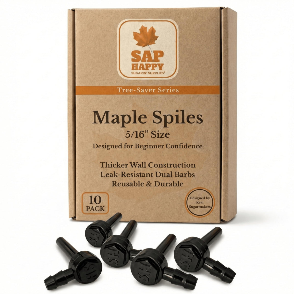 SAP HAPPY Maple Sap Spiles (10 Count) - 5/16” Tree Saver Taps for Maple Trees, Food-Grade Polymer with Friction-Fit Seal | Reusable Ecolo Tapping