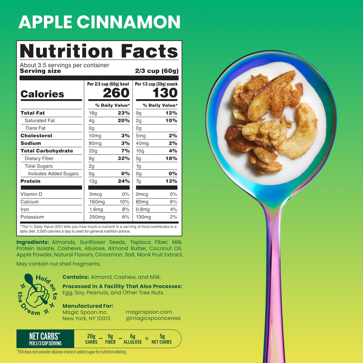Magic Spoon High Protein Granola Low Sugar - 3 Pack, Apple Cinnamon - Low Carb Sugar Free Protein Snacks & Breakfast Food - Grain & Gluten Free