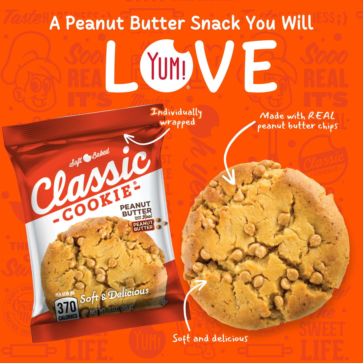 Classic Cookie, Soft Baked Cookie, Peanut Butter 3oz, 8 Count Pack