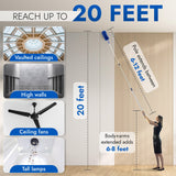 New U.S. Duster Company Triple Action High Reach Dusting Kit | Webster Cobweb Ceiling Fan Duster with 13 to 20 Foot Extension Telescope Pole |