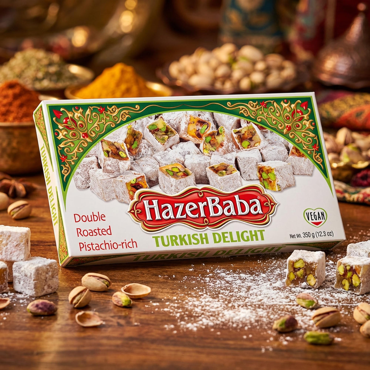 HazerBaba Double Roasted Turkish Delight Pistachio Candy, 12.3oz(Pack of 1)