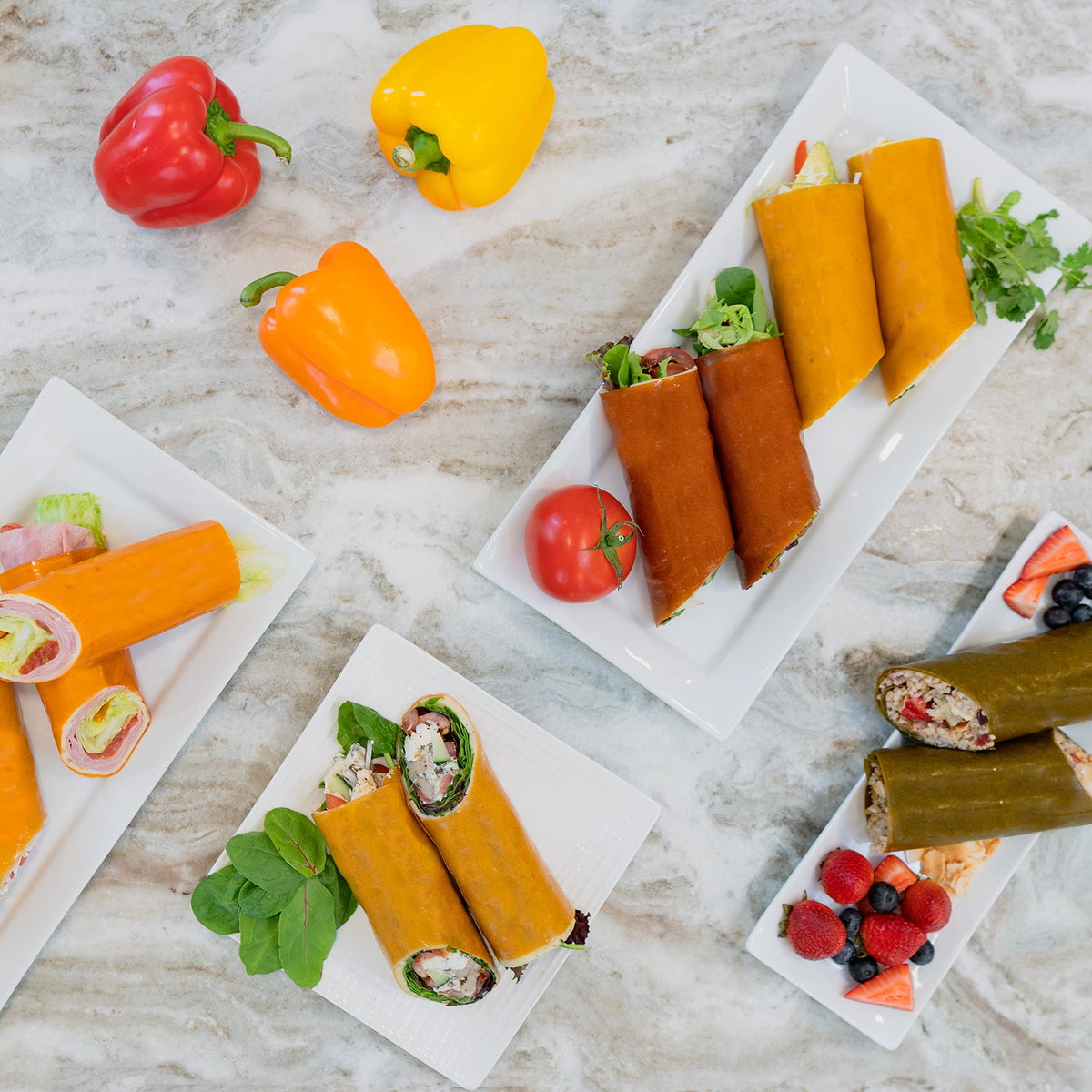 Tomato, Carrot, Apple & Mango Sandwich Wraps (Four-Pack Variety) - Vegan, Gluten-Free, Low-Carb, Plant-Based Tortilla Alternatives - Non-GMO