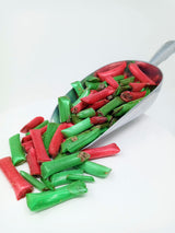 Old Fashion Chocolate Straws Red and Green 1 pound chocolate filled straws