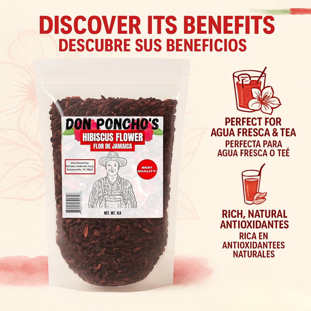 Don Ponchos - Hibiscus Flowers - Flor De Jamaica - 1lb - Product of Mexico
