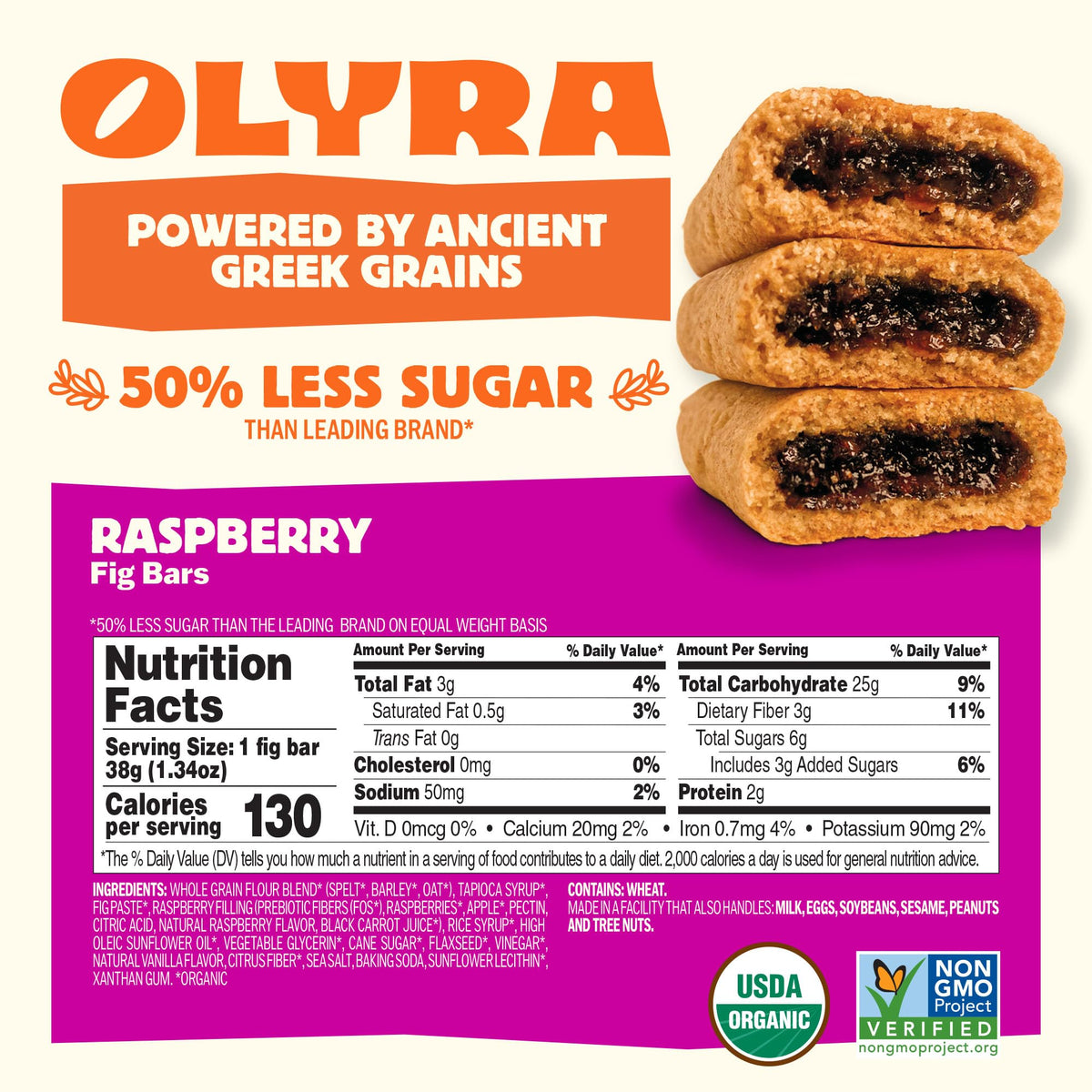 Olyra Raspberry Fig Bars, Organic Snacks, Healthy Snacks for Adults and Kids, Low Sugar, Vegan, Office Breakfast Bars, USDA Certified Organic, Non GMO