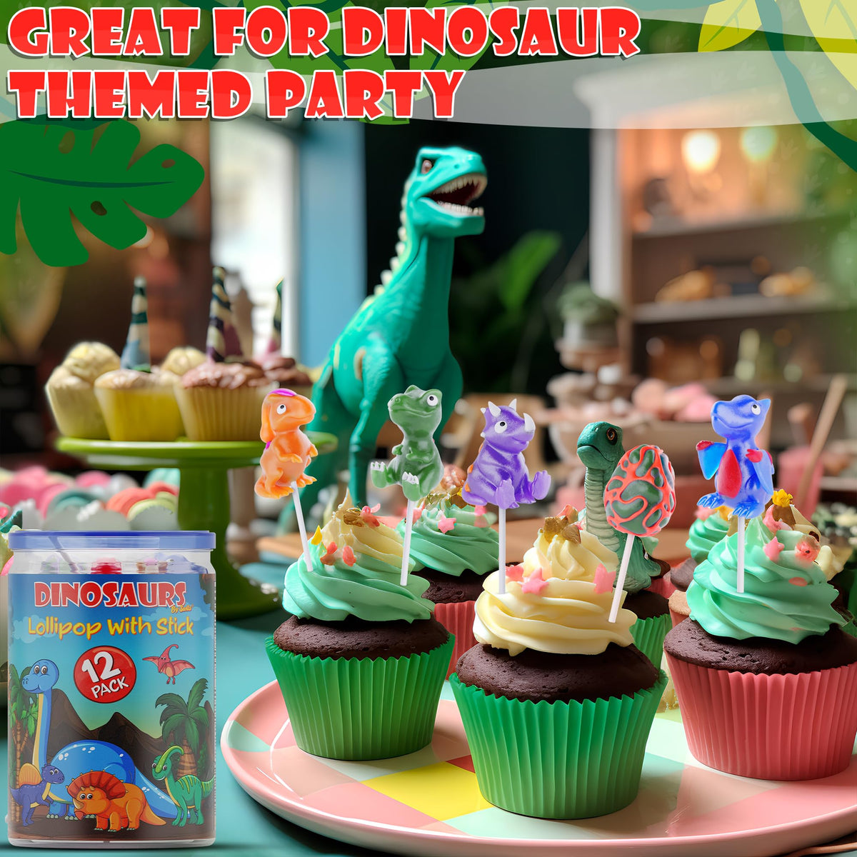 Dinosaur Lollipops 12pk- Dinosaur Candy For Dinosaur Party Favors - Dinosaur Suckers & Dino Candy - Dinosaur Shaped Lollipop For Dino Party Favors