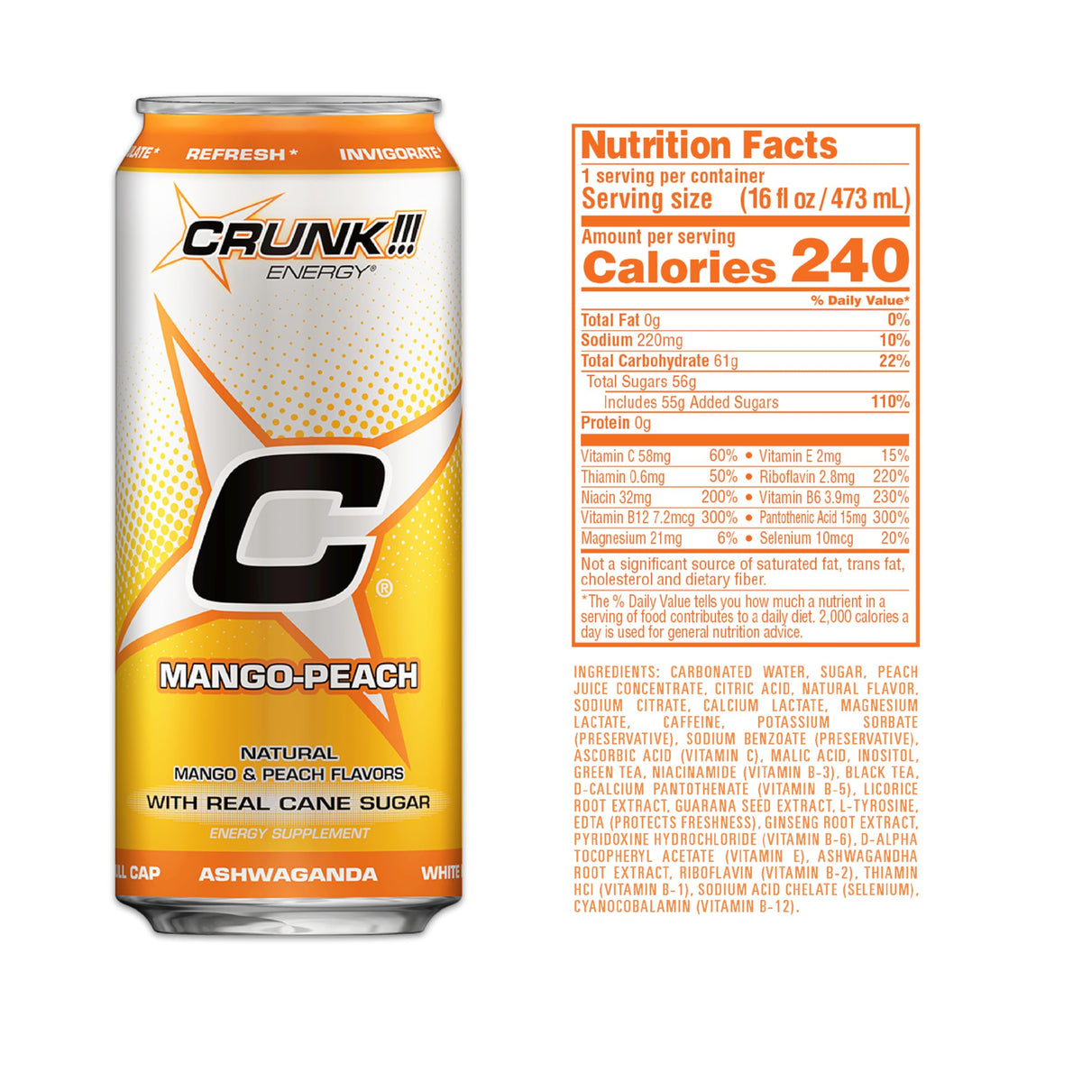 CRUNK!!! Energy Mango-Peach 16oz 24pack