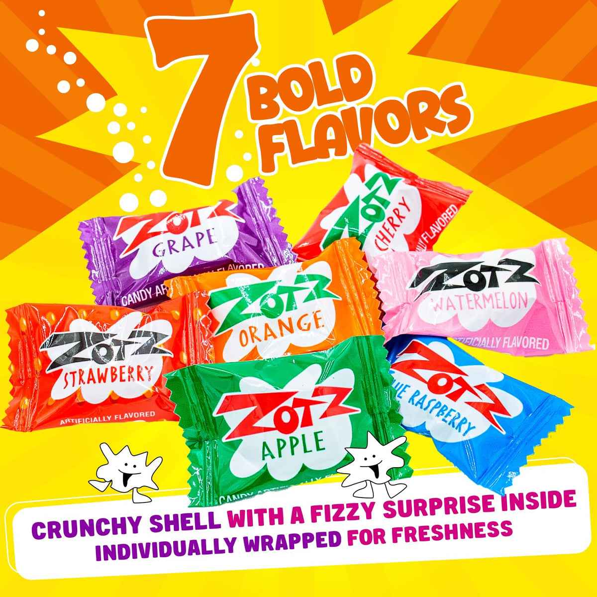 Fizzy Filled Hard Candy 4 lb - Bulk Bag, Assorted Fruit Flavors, Fizzing Candies, Individually Wrapped