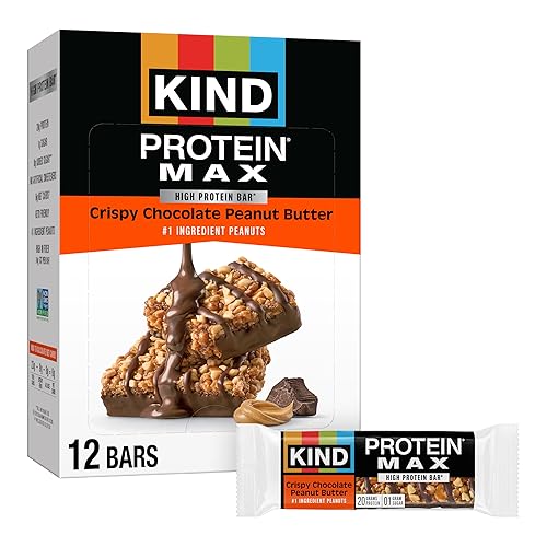 KIND Protein MAX Crispy Chocolate Peanut Butter Snack Bars, 20g of Protein, Keto Friendly, 1g of Sugar Per Bar, Gluten Free, 12 Count Box