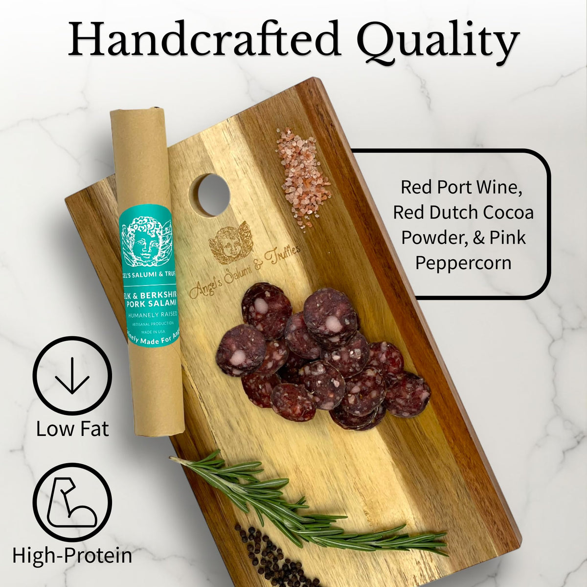 Angel's Salumi Elk & Berkshire Pork Salami - 5.5 oz Gourmet Artisanal Charcuterie - Humanely Raised, Vegetarian-Fed, MSG, Phosphate, Antibiotic
