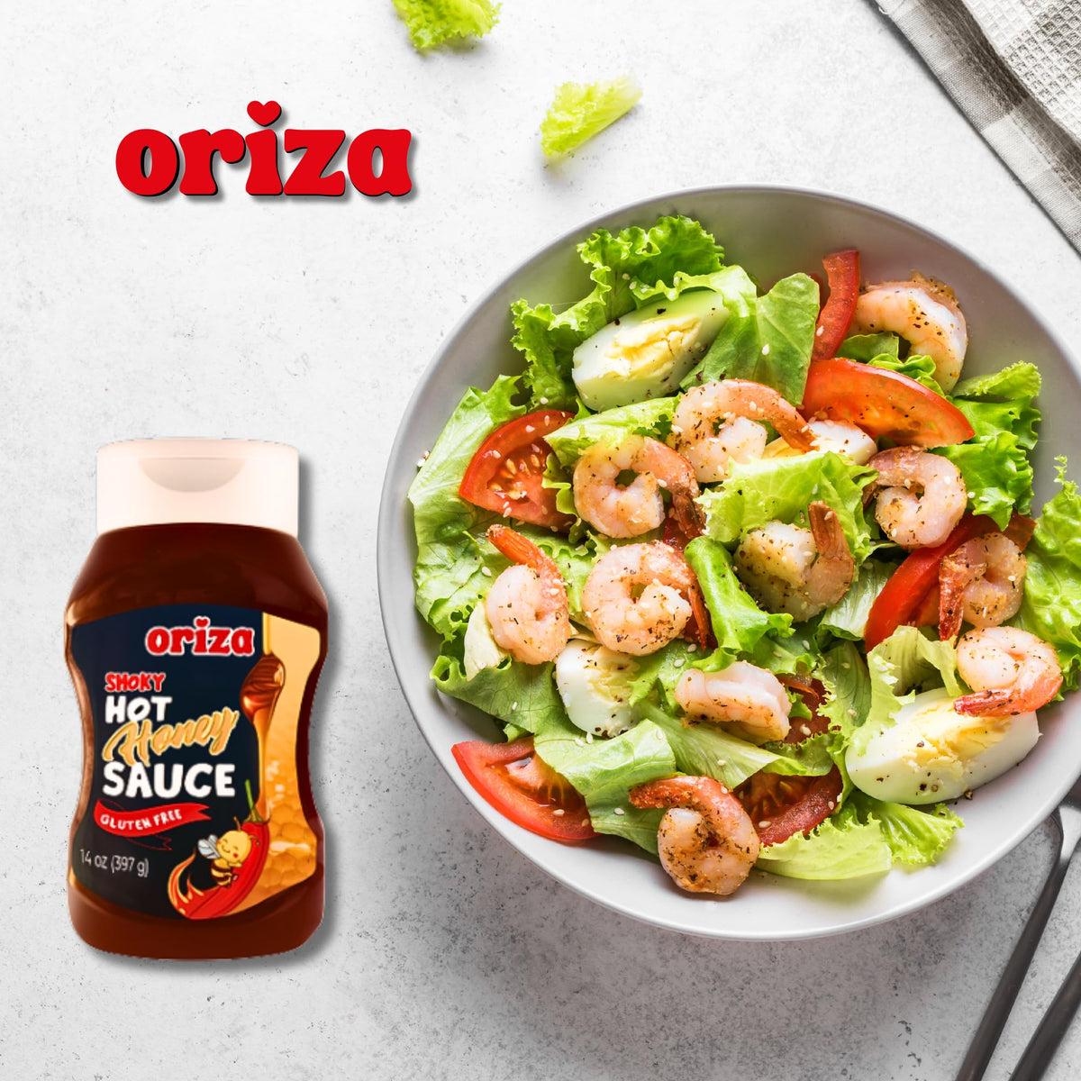Oriza Smoky Hot Honey Sauce 14oz - Sweet Heat with Rich Smoky Flavor - Perfect for BBQ, Chicken, and Grilled Meats