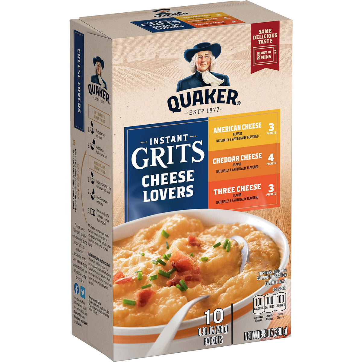 Quaker Instant Grits, Cheese Lovers Variety Pack, 0.98oz Packets (10 Pack)