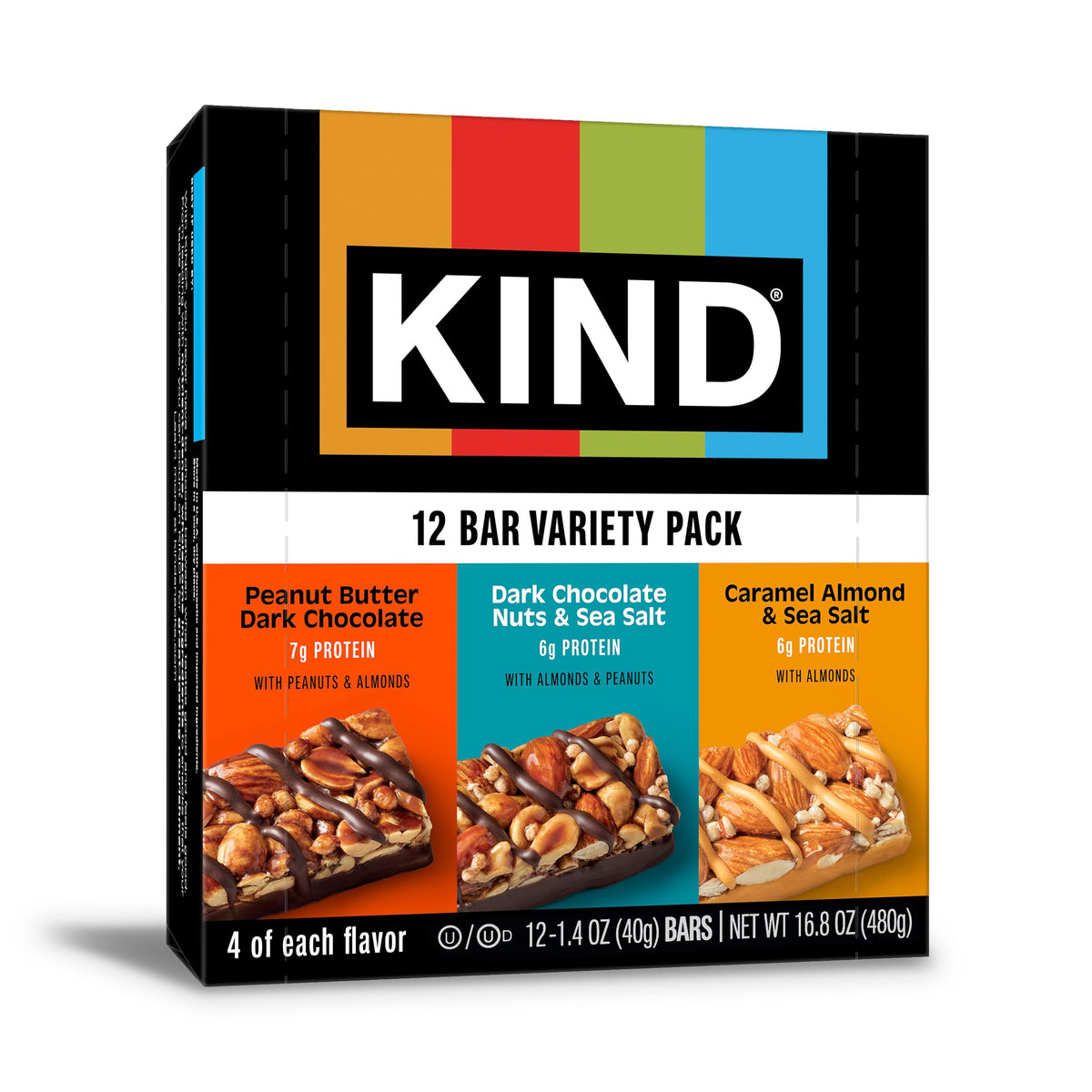 KIND Healthy Snacks Bars Variety Pack, Gluten Free, Low Sugar, High Fiber Snacks, Dark Chocolate Nuts & Sea Salt, Peanut Butter Dark Chocolate