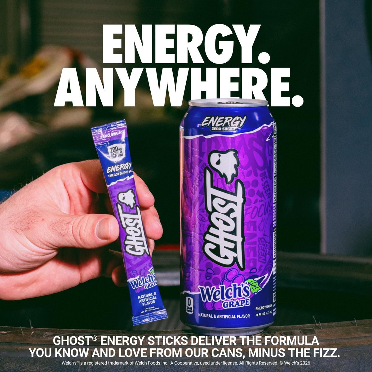 GHOST Sugar-Free Energy Drink Packets, Welch's Grape, 24 Sticks