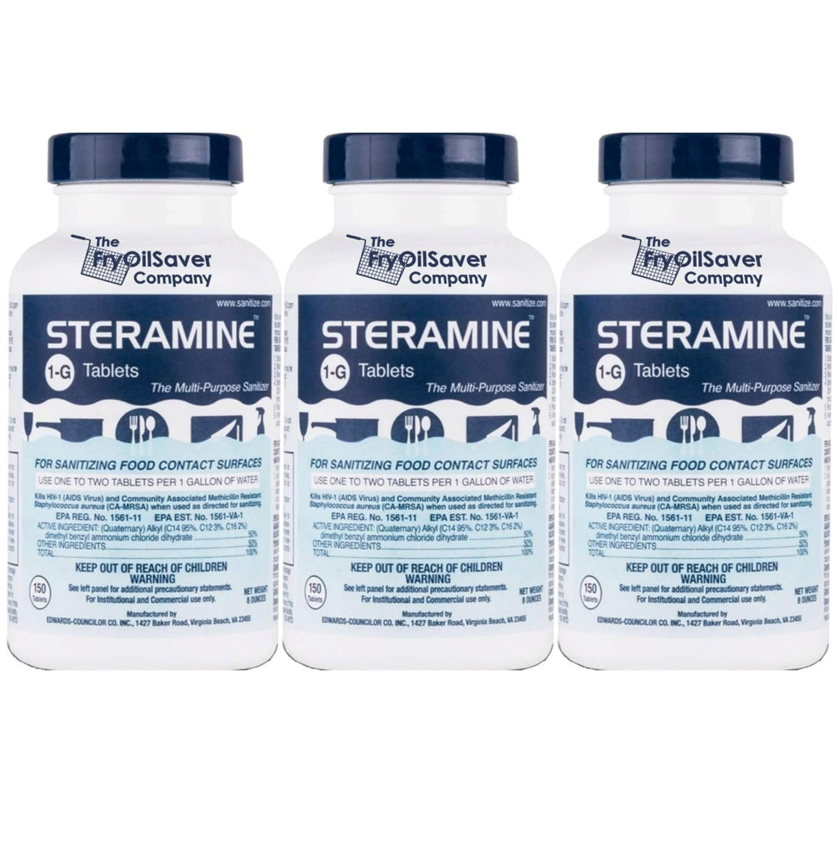 Steramine Quaternary Sanitizing Tablets (450 Count) - Commercial Sanitizer Tablets for Food-Contact Surfaces, Kitchen & Food Service - No-Rinse Dish