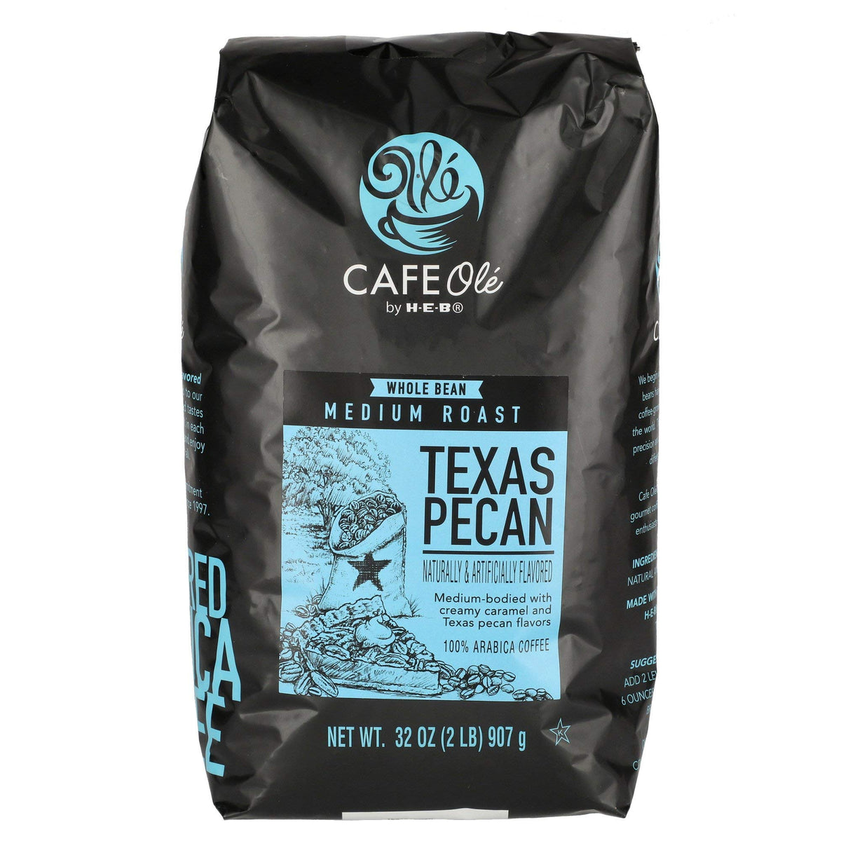 2 set Cafe Ole Texas Pecan Medium Roast Whole Bean Coffee 32 oz
