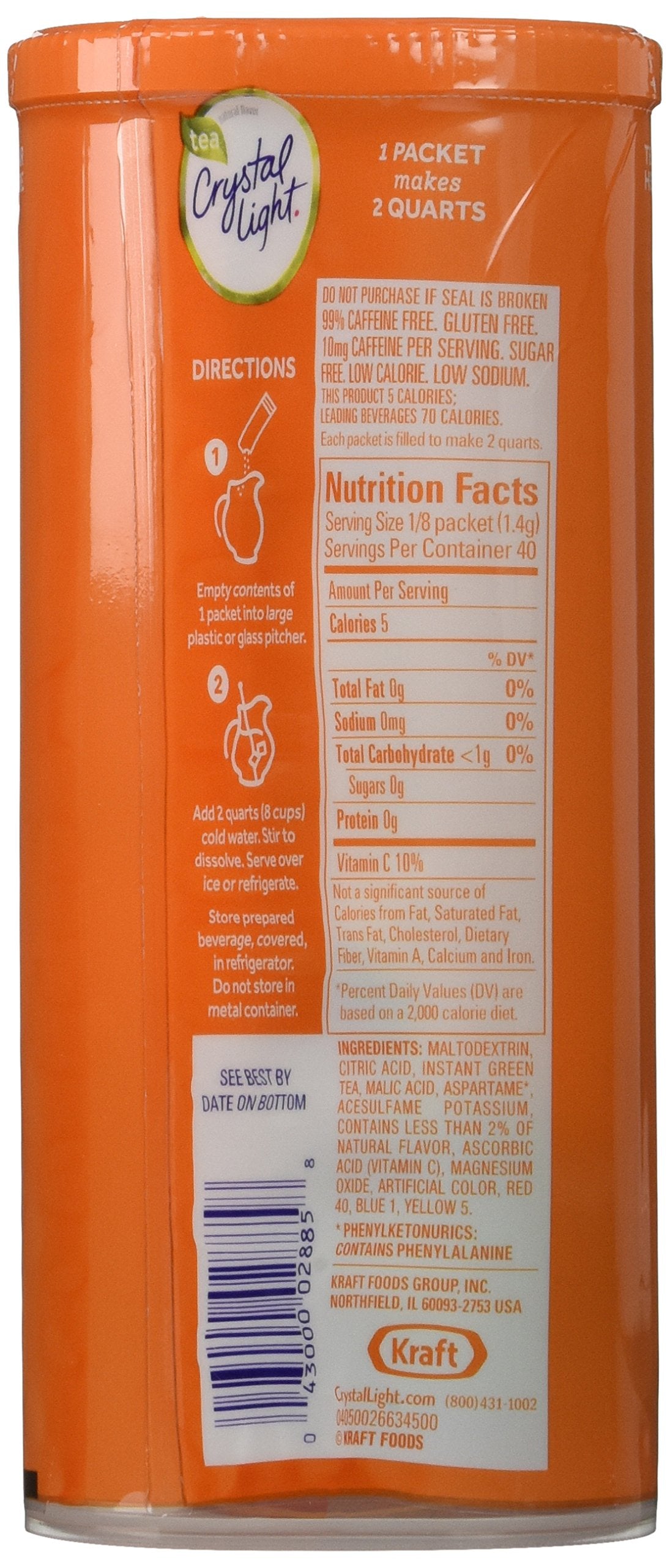 Crystal Light Natural Green Tea Peach Mango Drink Mix (30 Pitcher Packets, 6 Canisters of 5)