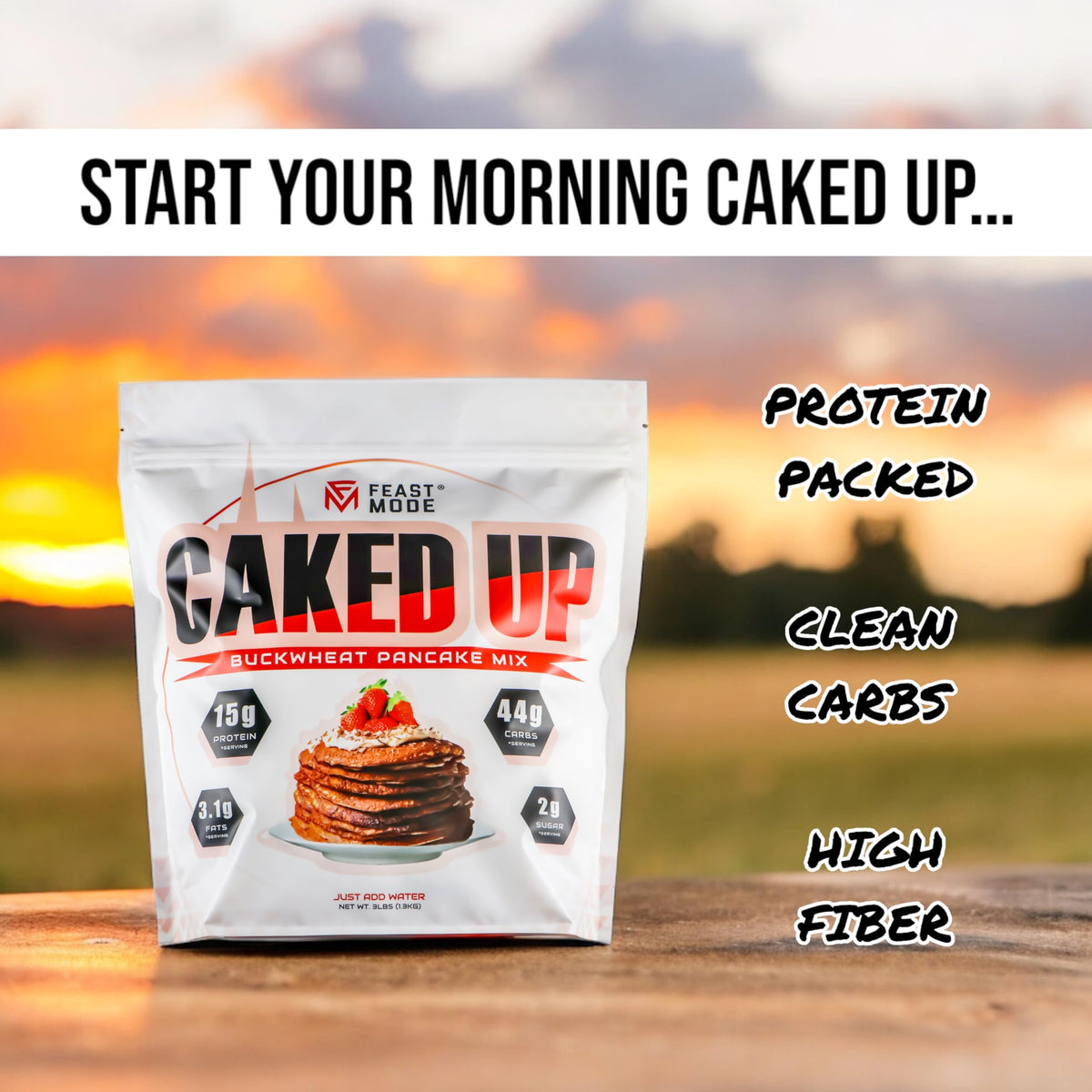 Caked Up Protein Pancake Mix by Feast Mode Flavors | Buckwheat Pancakes | 3 Pound Bag | Clean complex carbohydrates | High Protein | Soy free | Zero Artificial Sweetners