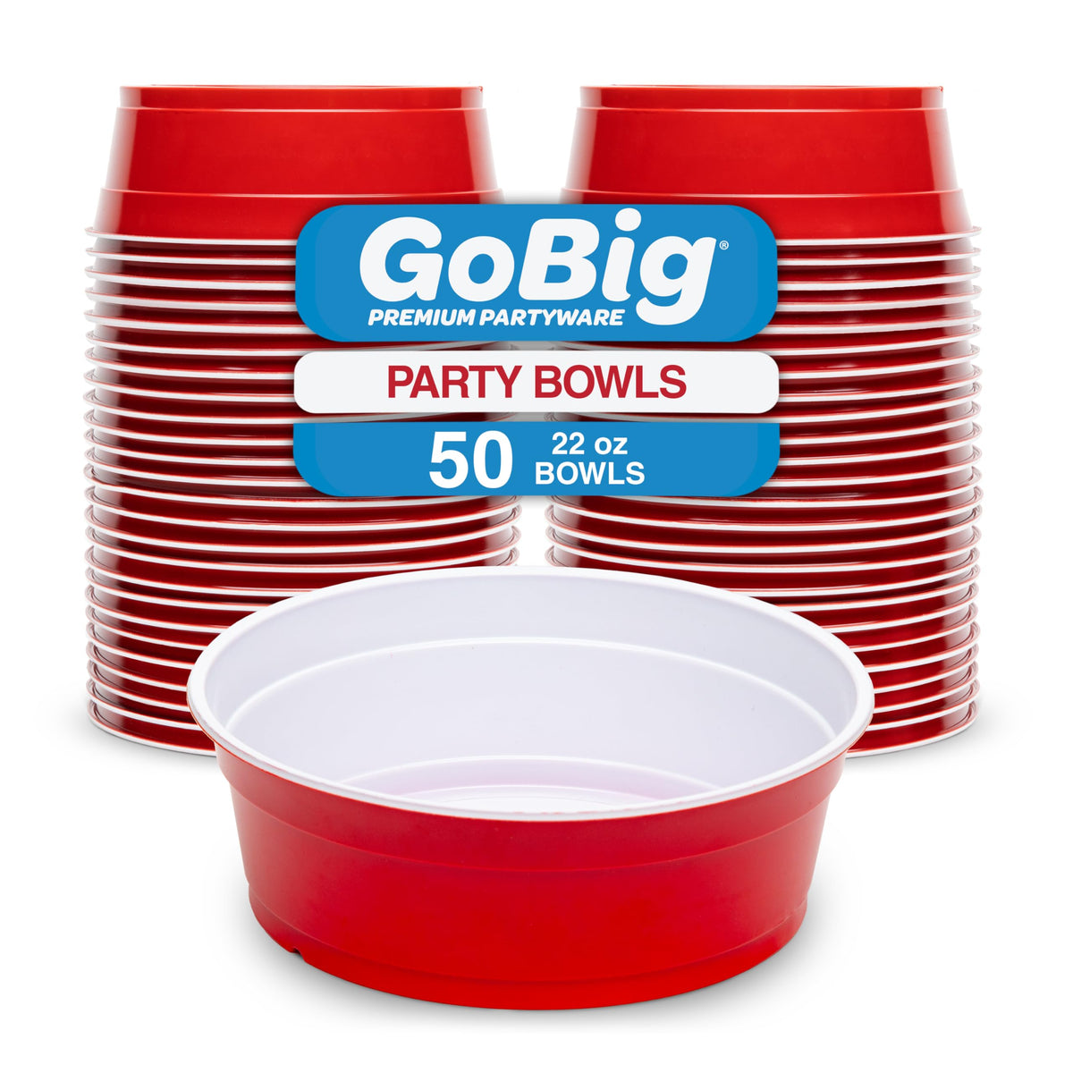GoBig Red Party Cup Bowls - 50 Small Disposable Plastic Bowls