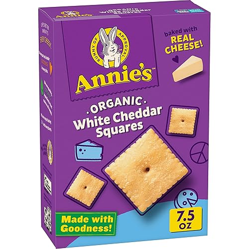 Annie's Organic White Cheddar Squares Baked Snack Crackers, Made with Real Cheese, 7.5 oz
