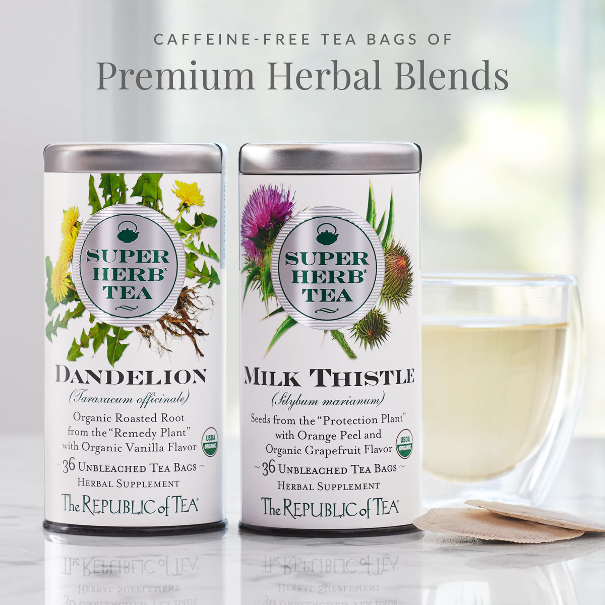 The Republic of Tea - Organic Dandelion SuperHerb Tea Refill Bag, 250 Herbal Tea Bags, Naturally Caffeine-Free