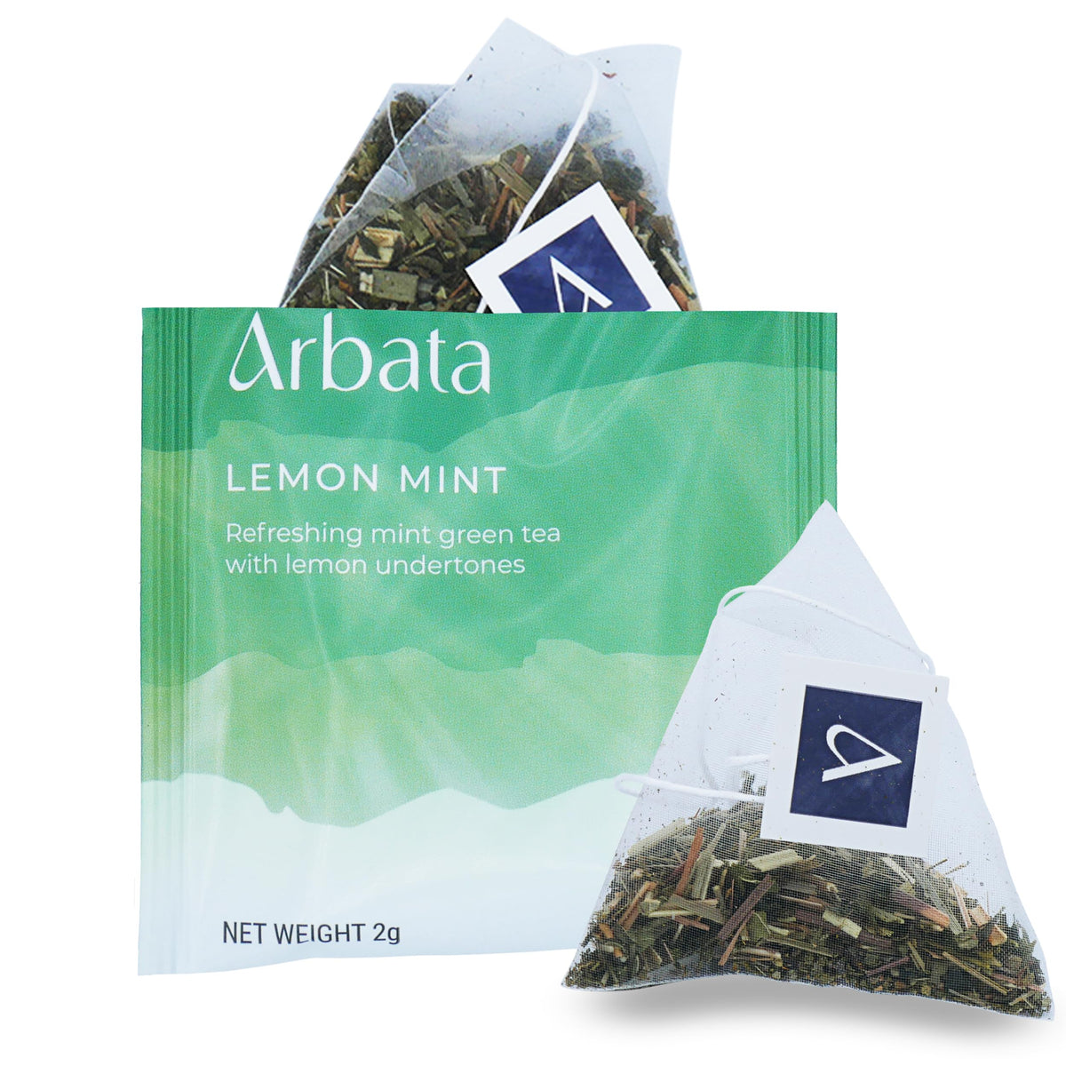 Arbata Lemon Mint Green Tea, 12 Pyramid Tea Bags - Artisanal Lightly Caffeinated Green Tea with Spearmint, Lemongrass & Lemon Verbena, Refreshing