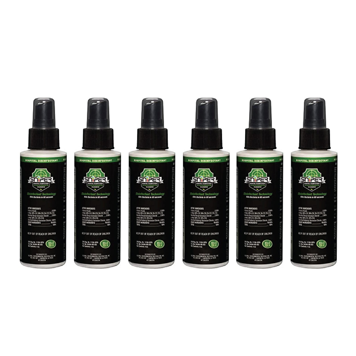 SNiPER Hospital Disinfectant, Odor Eliminator & All-Purpose Cleaner, 4 Ounce Spray, 6-Pack