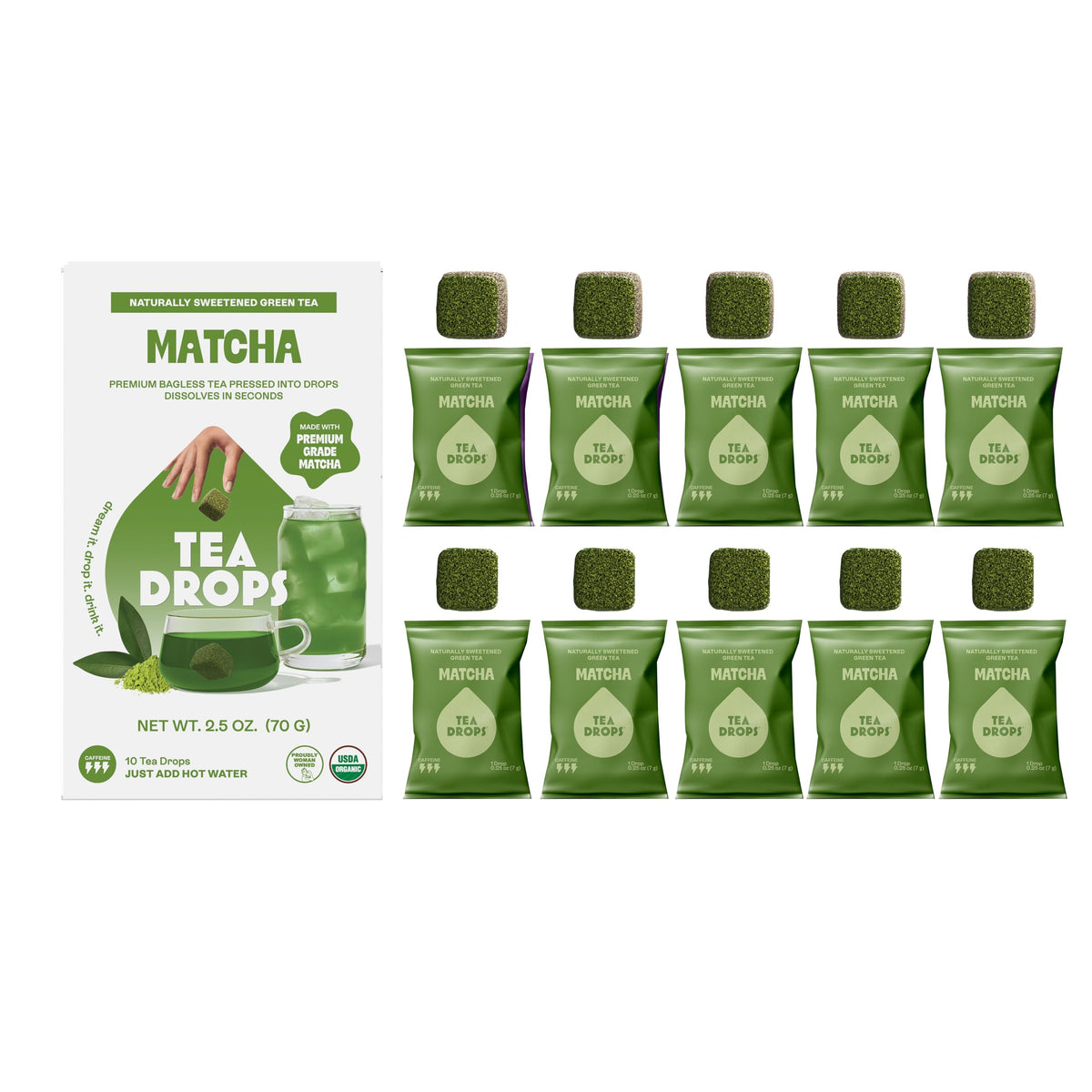 Tea Drops, Tea Matcha Green Organic 10 Count, 2.5 Ounce