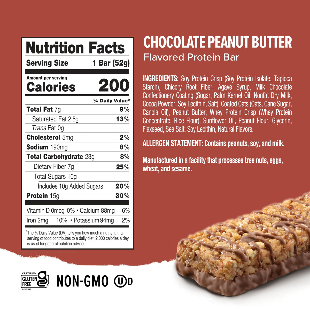 Ready® Protein Bars - High-Protein Snack with 15g Whey Protein, All-Natural Ingredients, Supports Lean Muscle and Recovery - Chocolate Peanut Butter