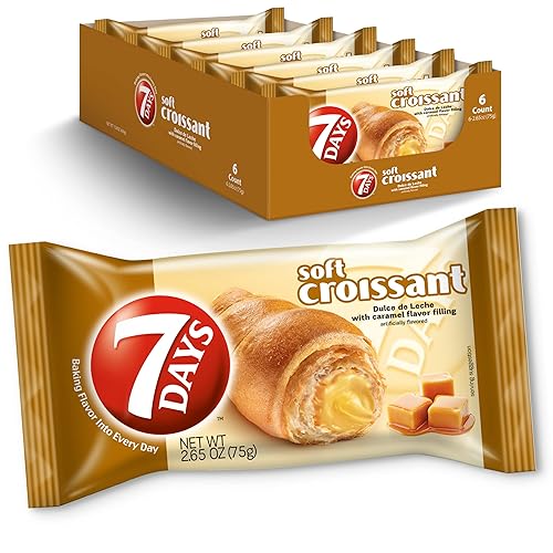 7Days Soft Croissant, Caramel - Dulce De Leche, Breakfast Pastry, Individually Wrapped On The Go Snack, Non-GMO (Pack of 6)