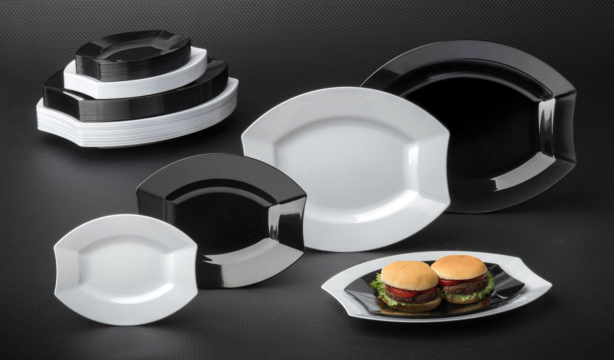 Party Essentials Party Supplies Fancy Plastic Dinnerware For Wedding/Birthday/All Occasions, 7.5" x 6.25", Salad/Dessert Plates, 20-Count, White Oval