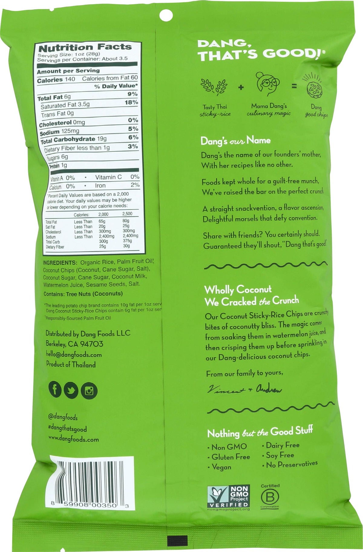 Dang Sticky Rice Chips, Coconut Crunch, 3.5 oz (1 Count), Gluten Free Rice Crisps