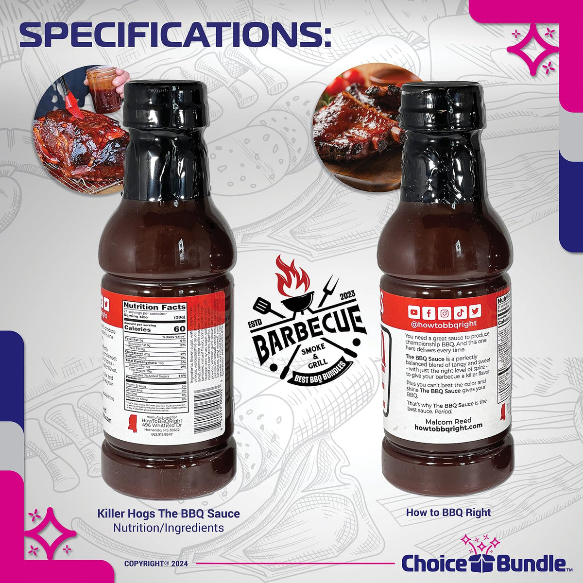 Killer Hogs The BBQ Sauce Memphis Style 2 pk (32 oz) Great to Dip Toss Glaze & More + Barbecue Masters & Bottle Opener (4 Items)!