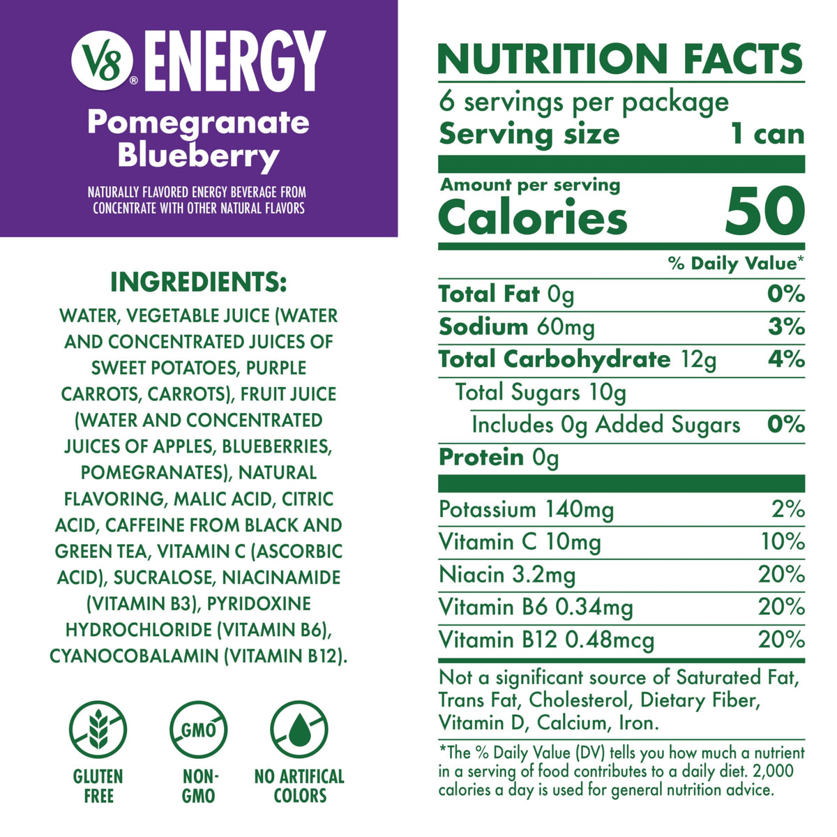 V8 Energy Pomegranate Blueberry Energy Drink, 8 fl oz Can (24 Pack)