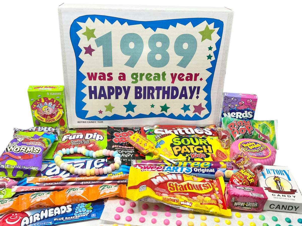 RETRO CANDY YUM ~ 1989 37th Birthday Gift Ideas Nostalgic Candy Assortment from Childhood 37th Birthday Gifts for Men and Women 1989 Candy Box
