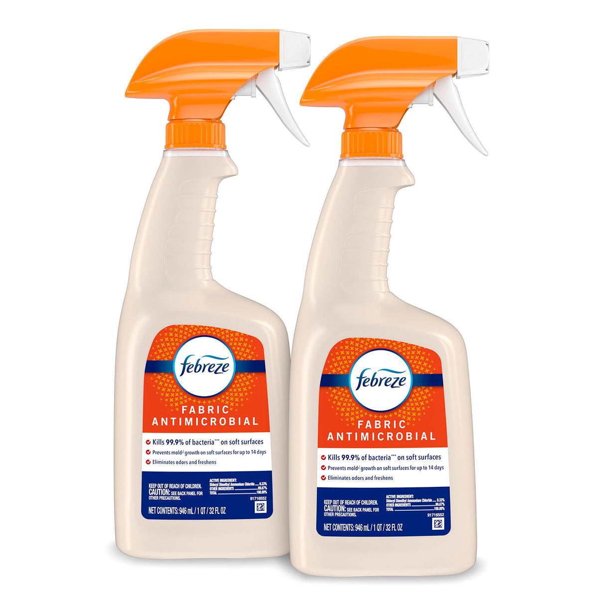 Febreze Fabric Spray, Odor Eliminator for Strong Odor, Sanitizing and Antimicrobial, 32 fl oz (2 Count)