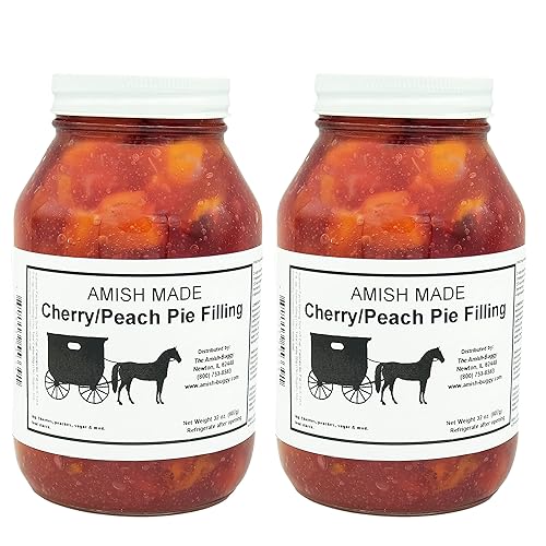 Amish Pie Filling and Topping - (Two - 32 Oz Jars) (Cherry Peach)