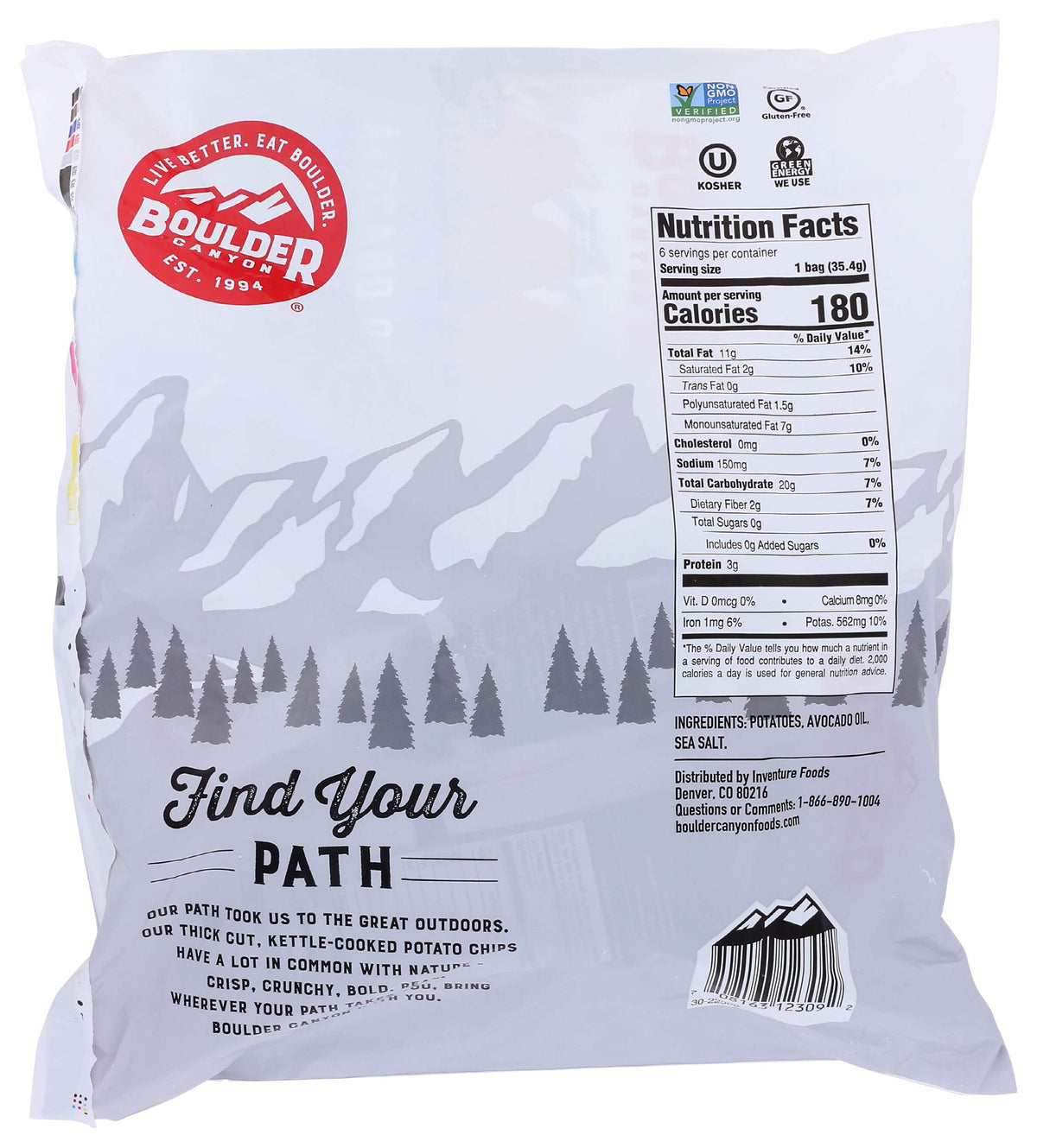 Boulder Canyon Avocado Oil Sea Salt Potato Chips 6 Count, 1.25 OZ