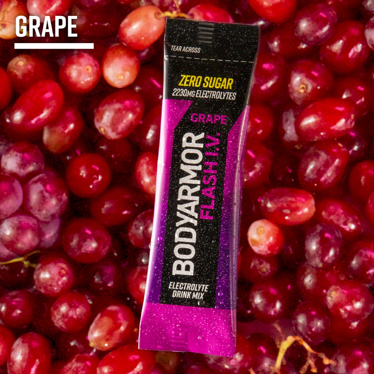BODYARMOR Flash IV Electrolyte Packets, Grape - Zero Sugar Drink Mix, Single Serve Packs, Coconut Water Powder (6 Count)