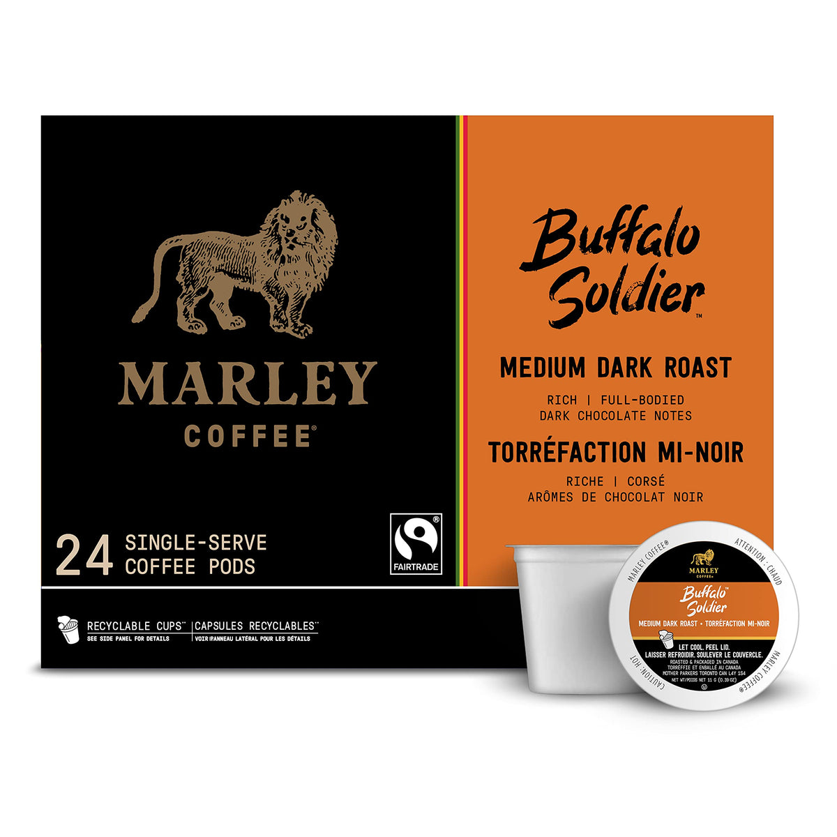 Marley Coffee Single Serve K-Cup Compatible Capsules, Buffalo Soldier, Medium-Dark Roast, 24 Count - Packaging may vary