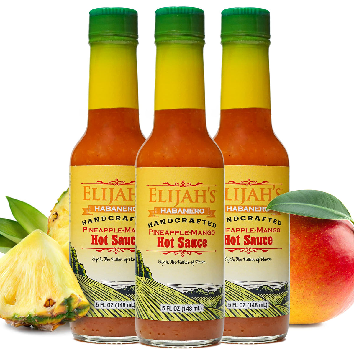 Elijah's Xtreme Pineapple-Mango Habanero Hot Sauce 3 Pack, Made with Fresh Fruit for Vibrant Flavor and Roasted Yellow Habanero Peppers for Heat