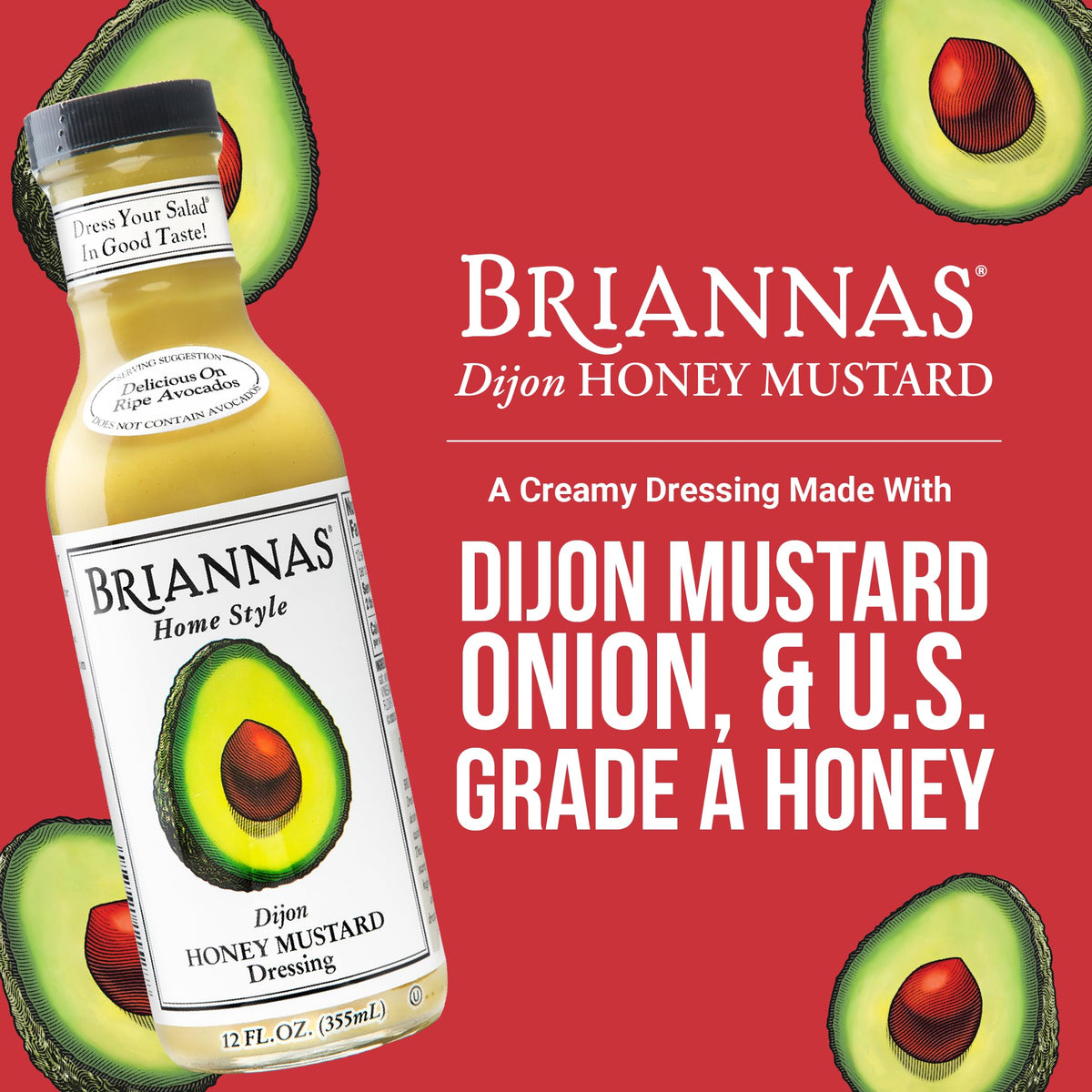 BRIANNAS - Home Style Dijon Honey Mustard Dressing - Fine Salad Dressing made with Premium Ingredients - Gluten Free & Kosher Dressing - 12 oz. Bottle